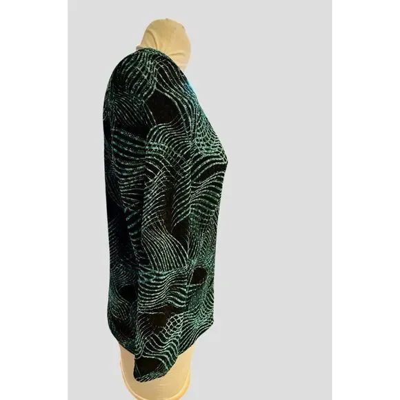 TanJay Shimner Top Sz. M Spatkly Geometric Pattern Stretchy 3/4 Sleeves Party - Picture 3 of 6
